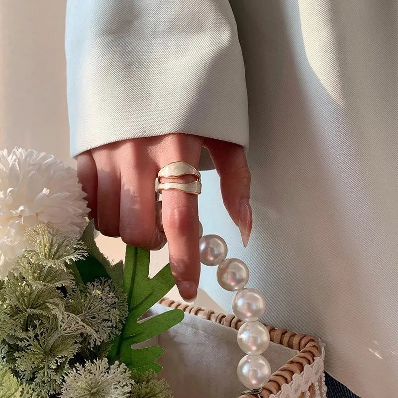 Retro Gold Color Double Oil Drip Open Rings For Women'S Luxury Irregular Adjustable Finger Ring 2023 New Trendy Wedding Jewelry