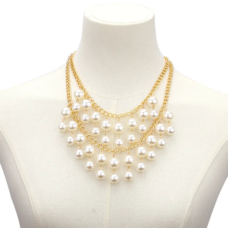 Multi-Layer Imitation Pearl Bead Necklace for Women