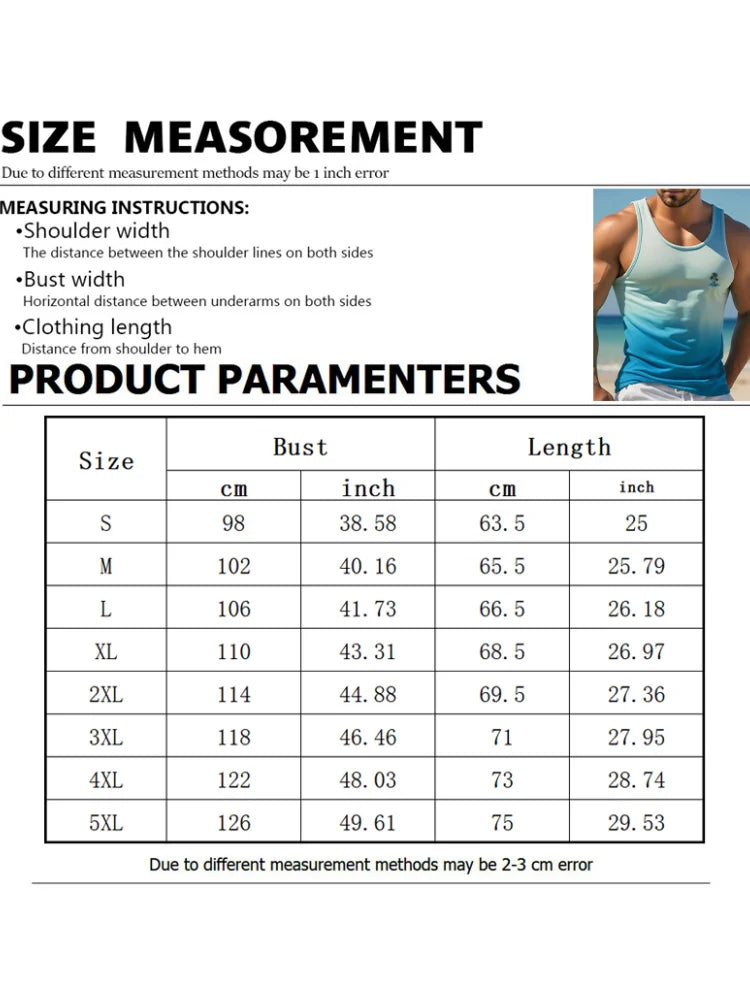 New Men's Solid Color Vest Hawaiian Comfort Clothing Men's Summer Beach Travel Clothing Quick Drying Sleeveless T-Shirt Top