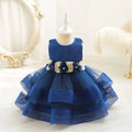 HETISO Girl Kid's Dress Flower Mesh Layered Striped Sleeveless Toddler Baby Party Gown for Girls 1-4 Years