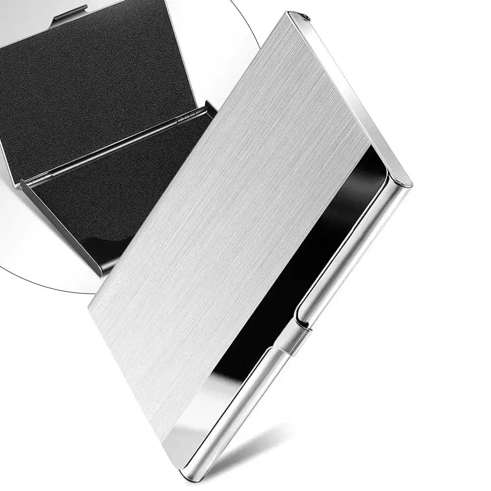Premium Ultra thin Stainless Steel Business Card Holder - Silver Metal Pocket Case for Men and Women Simple Design Wallet