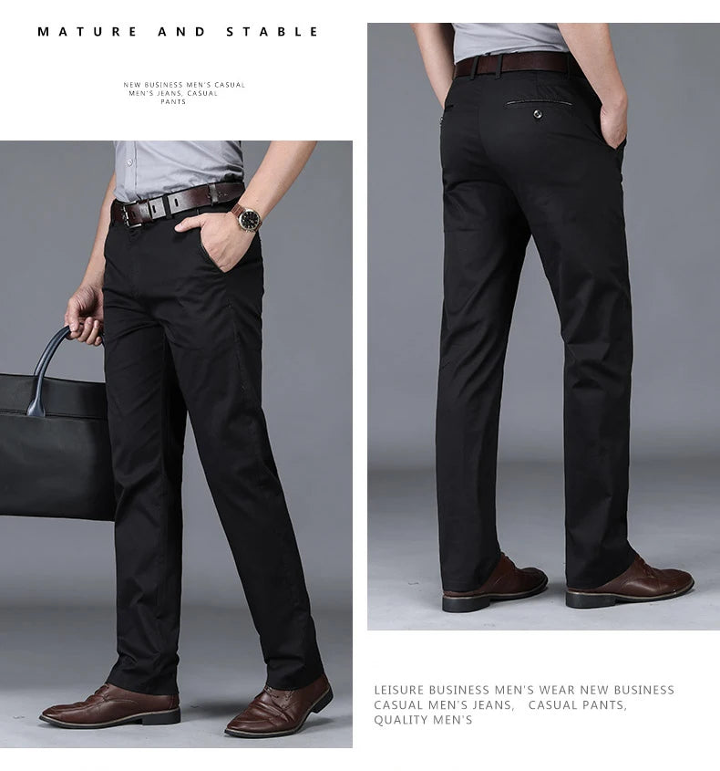 Classic Style Summer Men's Thin Cotton Casual Pants Business Fashion Stretch Loose Straight Beige Trousers Male Brand Clothes