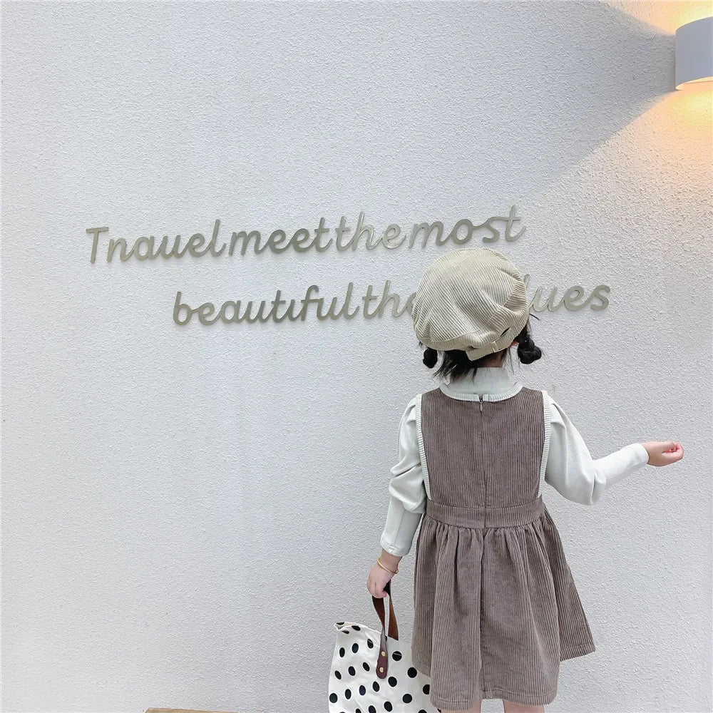 2025 Vinatge Baby Corduroy Sleeveless Dress Little Girls Sundress and Long Sleeve Tops Autumn Winter  Two Piece Set Children