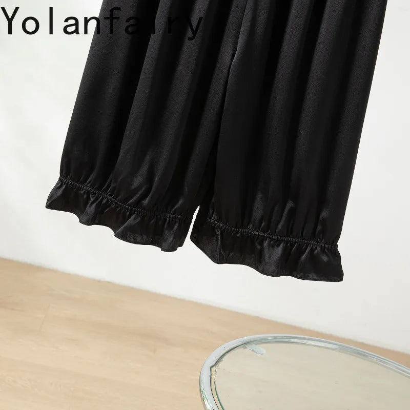 YOLANFAIRY 93% Real Mulberry Silk Pajamas for Woman 2026 Spring Summer High-end Sets Woman 2 Piece Short Sleeve Pijamas De Mujer