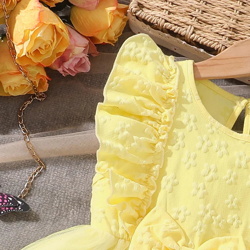 2026 New Children Cute Puff Dresses Kids Bow Embellish Butterfly Print Skirt Girls Birthday Party Trend Gown Baby Sweet Clothes