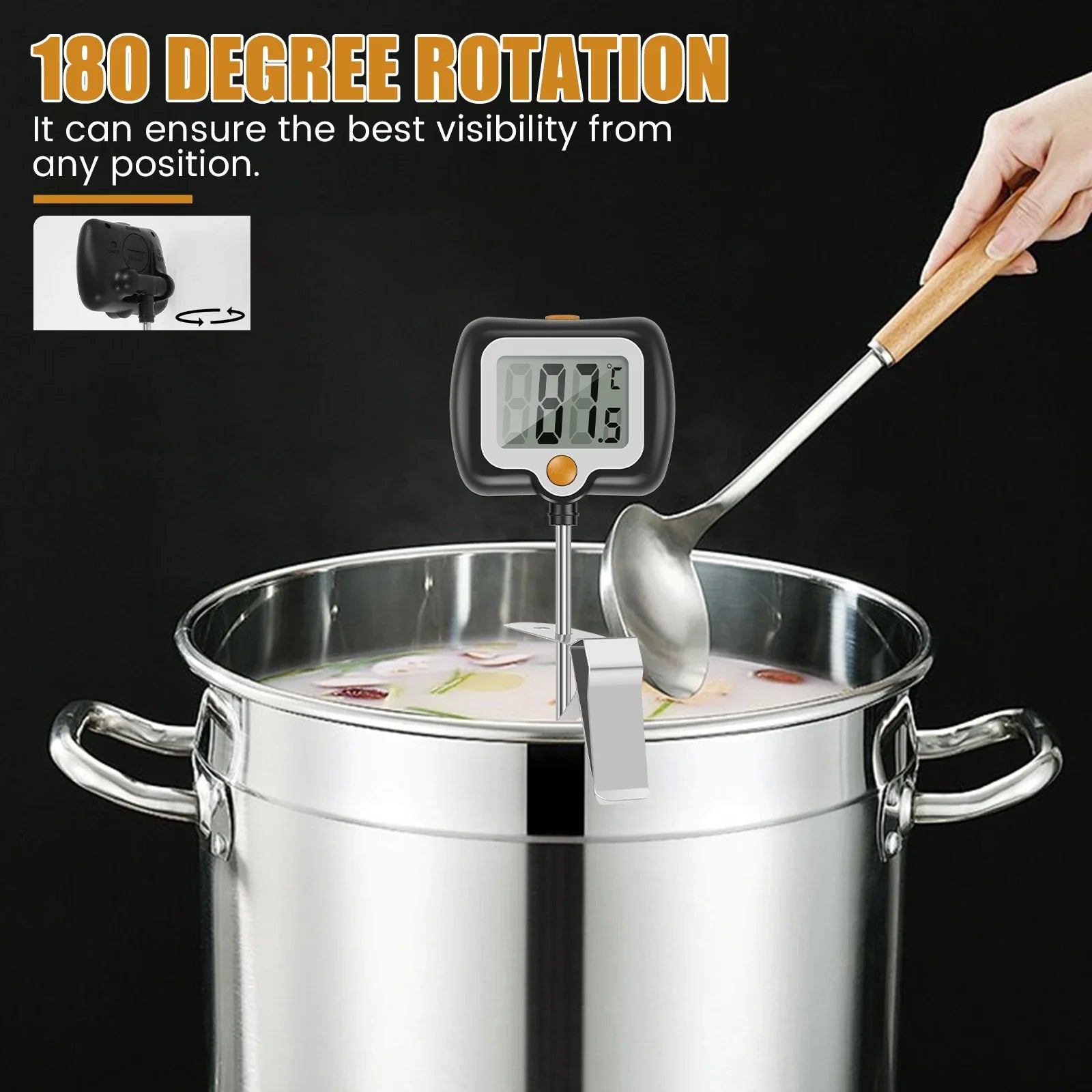Food Thermometer Digital Real-Time Reading Meat And Beverage Thermometer With LCD Display 180 Degree Rotating Kitchen Thermomet