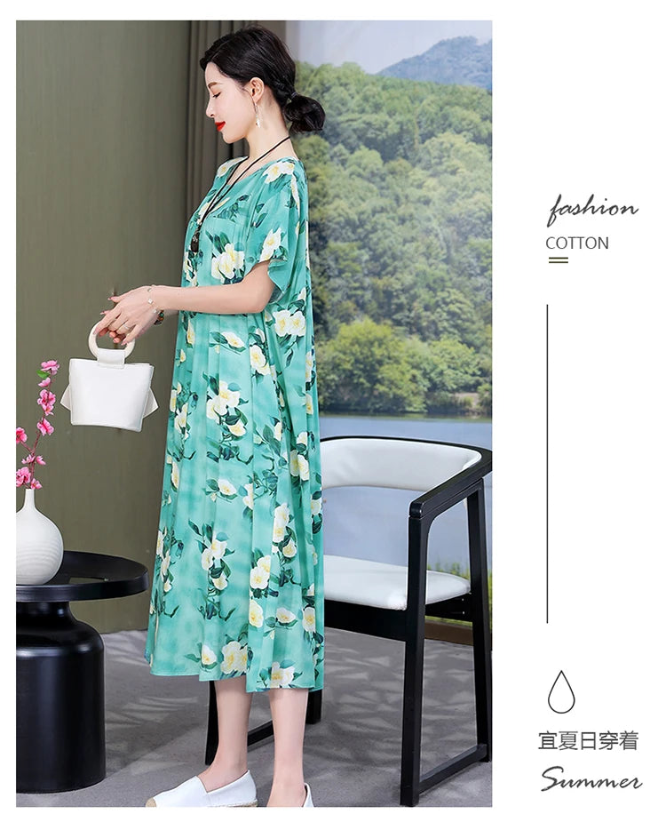 New Fashion Casual Summer Dress For Women Ladies O-Neck Print Short Sleeve Dress plus size Women Clothing