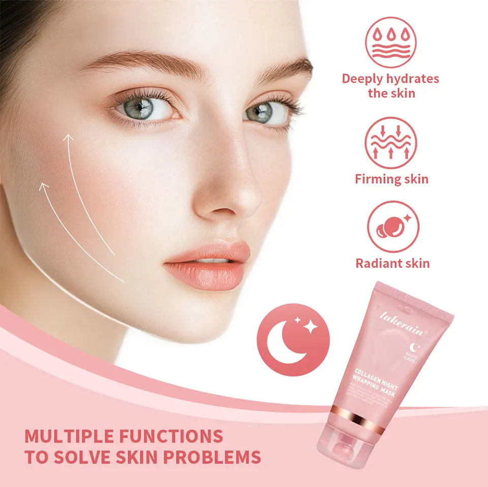 Collagen Overnight Wrapping Peel Off Facial Mask, Korean Collagen Night Wrapping Mask Deeply Hydrates Night Care Mask Cream 75ml
