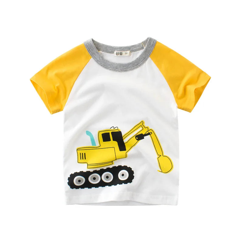 Tsaujia Boys' Short Sleeve Cotton T-Shirt - Cartoon Print Active Top