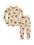Kids Pajama Set 100% Cotton Soft Star and Bow Full Print Loungewear Long Sleeve Pjs Nightwear for Toddler Girls Age 1-8 Years
