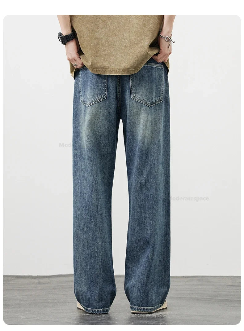 Korea Baggy Jeans Men's Vintage Straight Ripped Y2k Pants Fashion Frayed High Street Distressed Denim Trousers Male Clothes