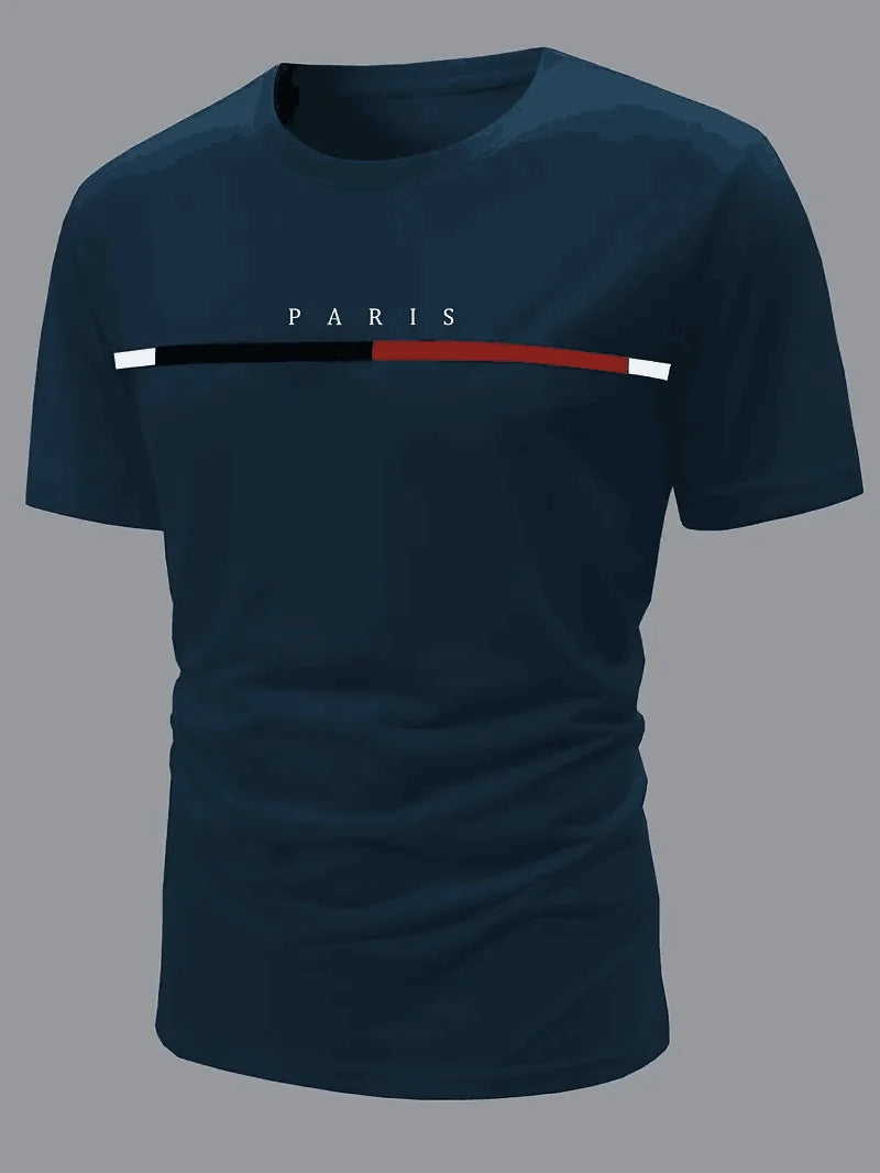 Paris Theme Pattern Print  T-shirt,Pattern T-shirt Men's Summer Wear,Men's Clothing