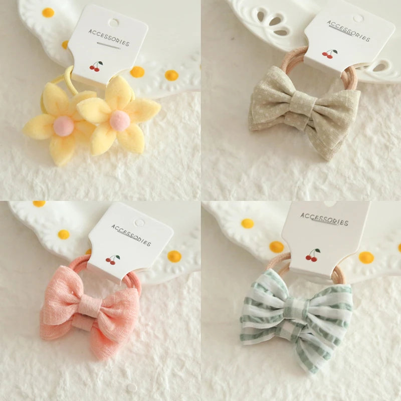 AITOUSHI Girls' Elastic Hair Bow Ties - Cotton Printed Hair Rope