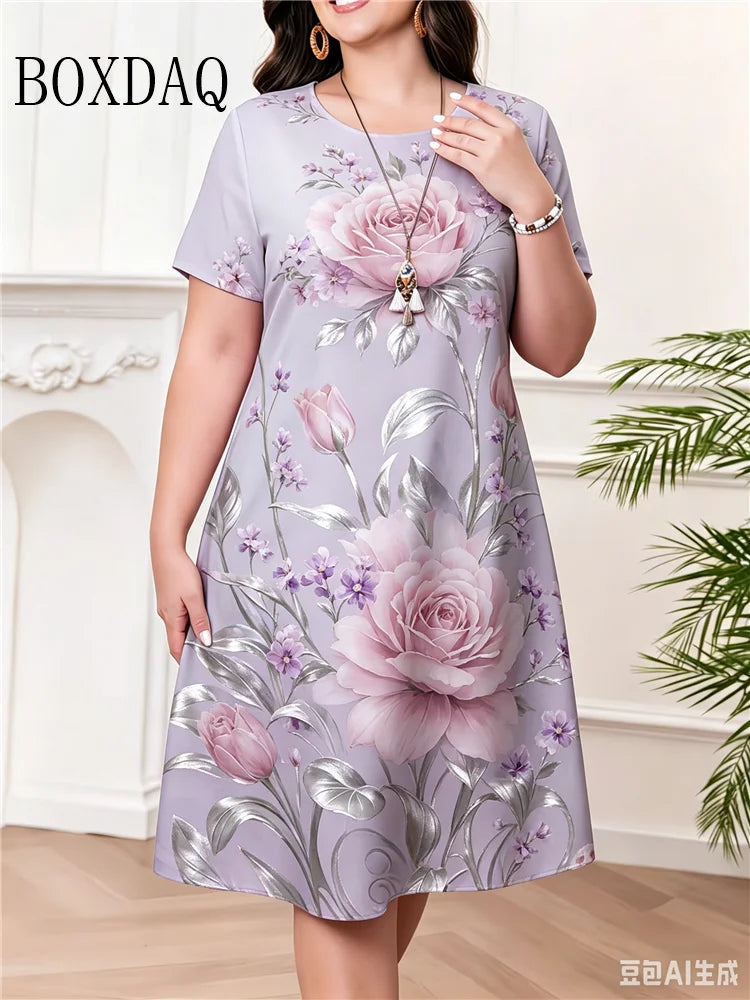 Women's Sundress Mini Dress Short Sleeve Floral Print Summer Casual O-Neck Loose Dresses Plus Size 2026 Female Clothing Vestidos