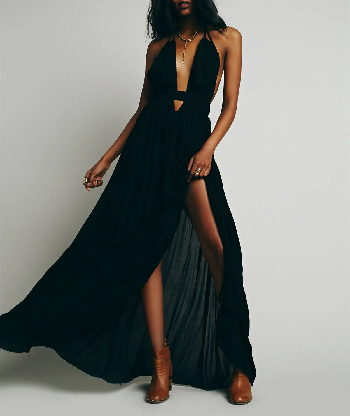 Canwedance Beach Sundress V Neck Backless Sexy Holiday Dress Cotton Maxi Dresses Boho Vestidos Vacation Strapless Dress