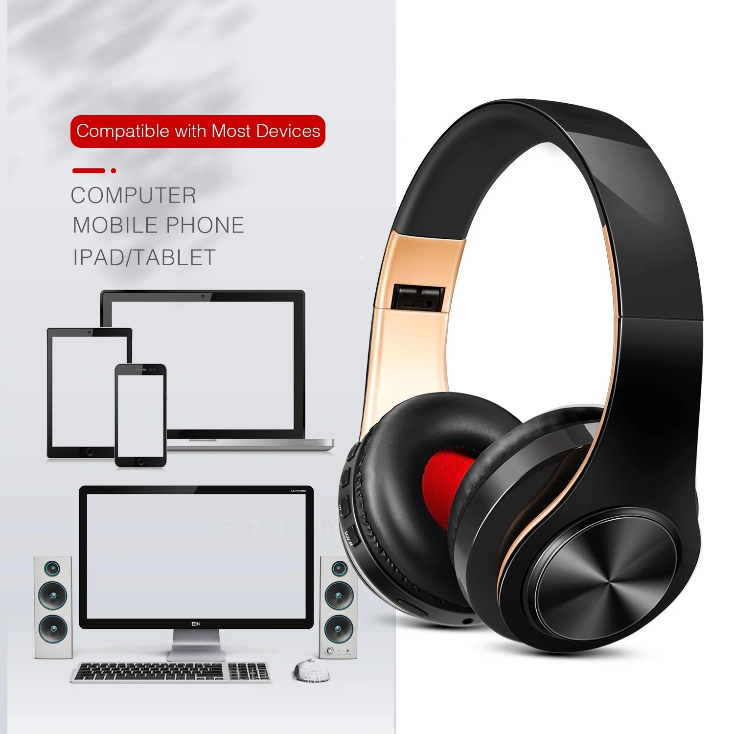 Auriculares inalámbricos dorados para hombre, audífonos estéreo con Bluetooth y micrófono incorporado, universales para Android e iOS