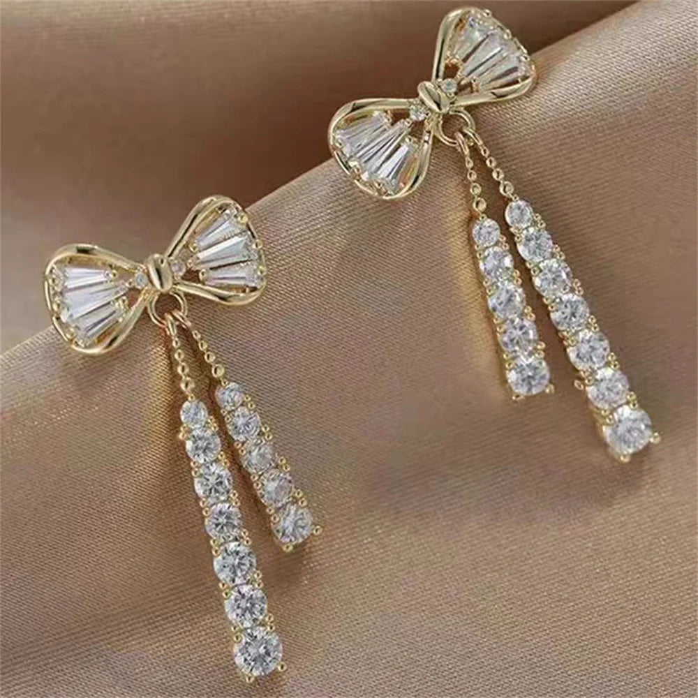 Fashion Bow Crystal Zircon Earrings For Women'S Trendy Jewelry Ear Accessories Valentine'S Day