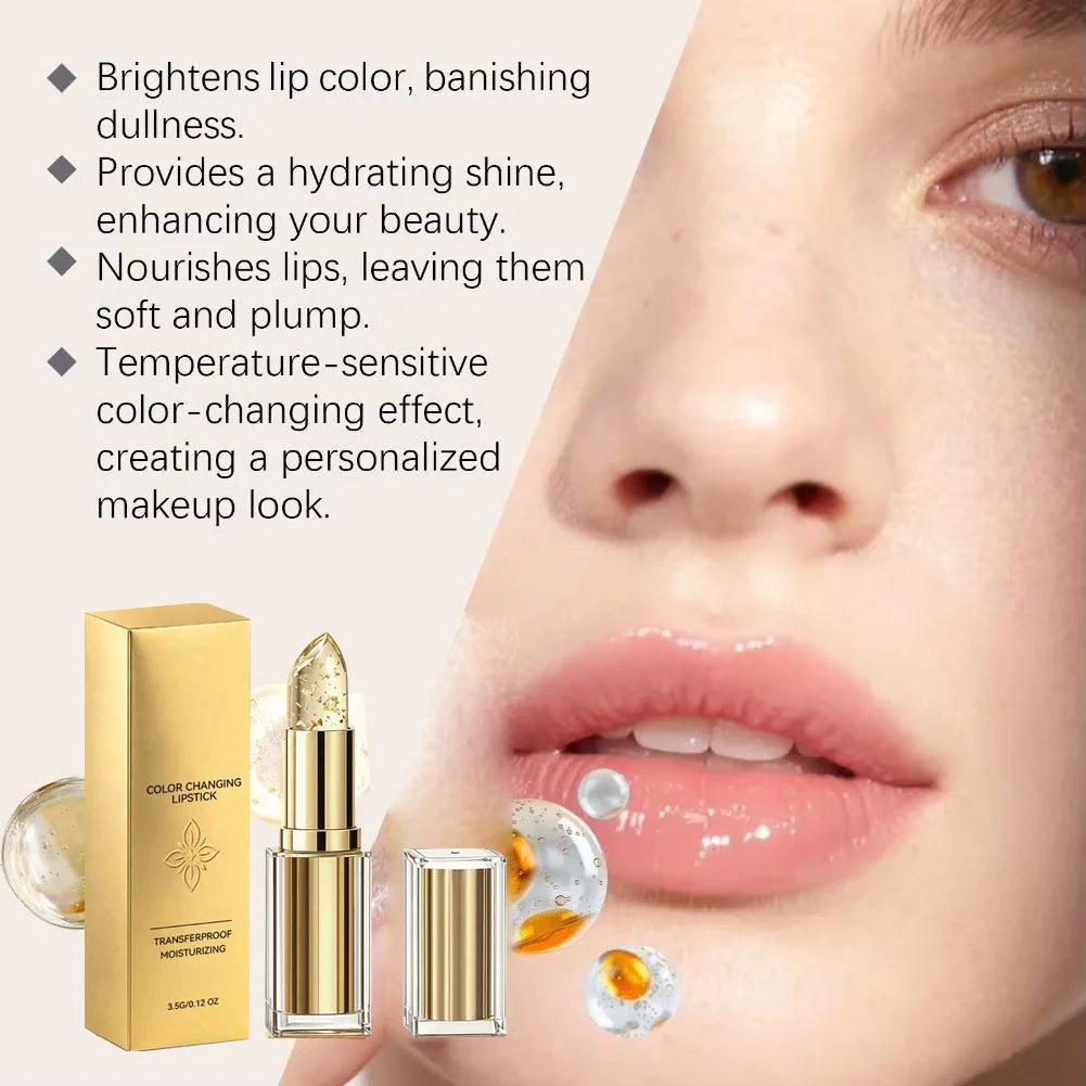 Color Changing Lipstick With Gold Flecks Moisturizing High Shine Fade Lip Line Lip Gloss Non Greasy Non-stick Hydrating Lip Balm