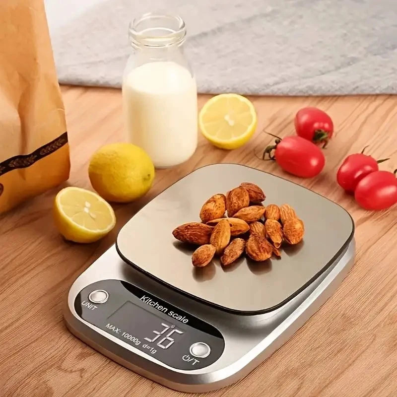 Báscula de cocina de 10 kg, báscula de cocina digital con función de tara, báscula electrónica para joyas y alimentos, pantalla LCD de acero inoxidable