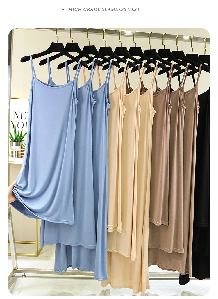 Modal Sleeveless Vest Dress Women Summer Thin Base Layer Color Block Casual round Neck Scene Casual July Deer Brand Dress
