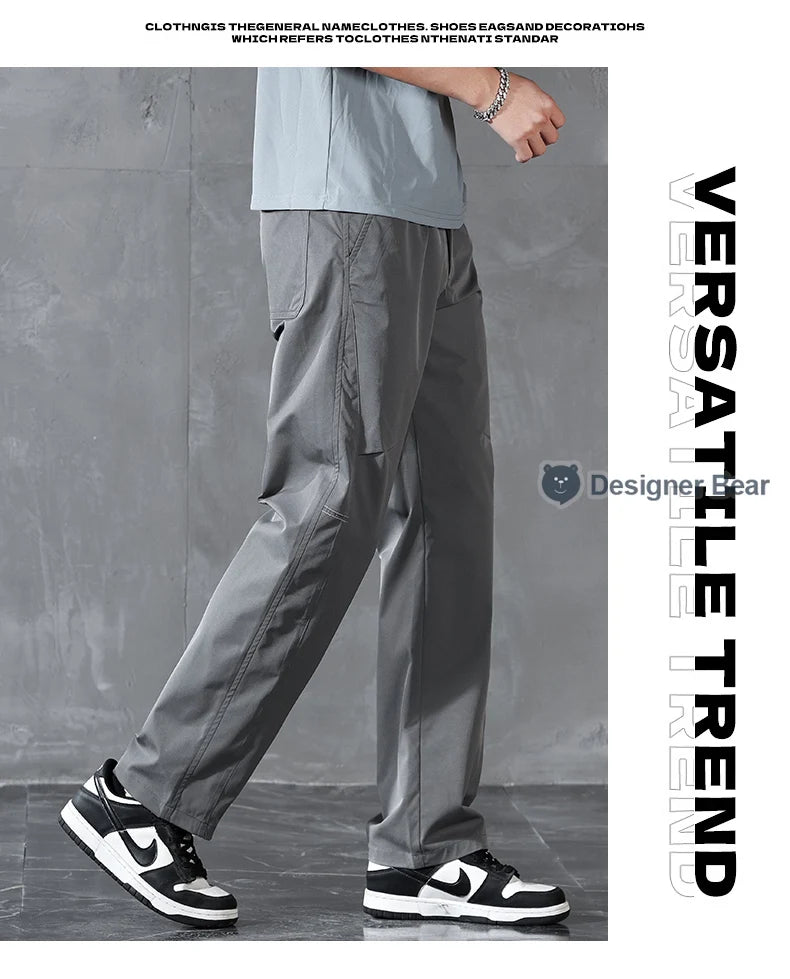 Brand Clothing Spring Summer Thin Men's Casual Straight Trousers Elastic Waist Outdoor Business Solid Color Long Pants Male