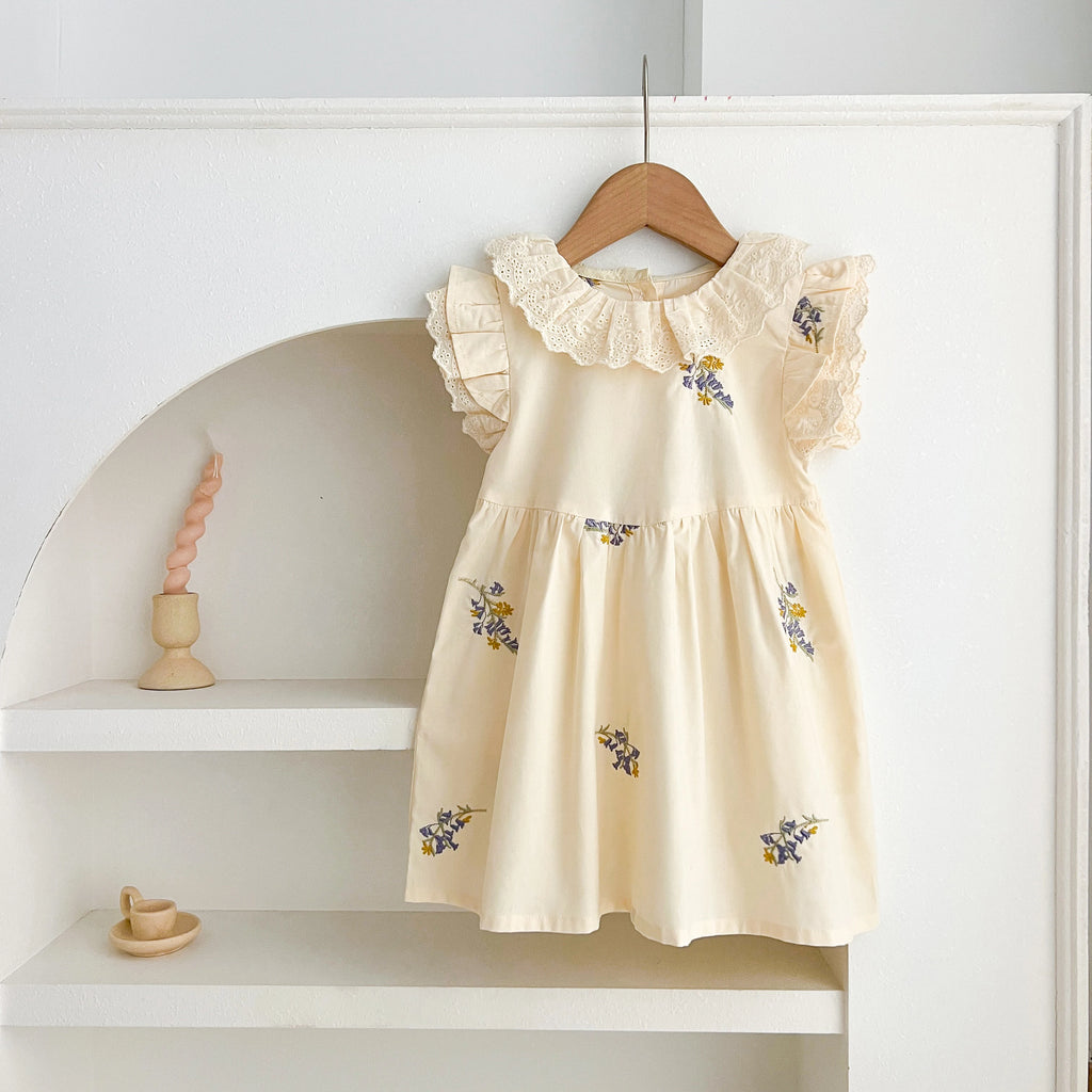 1-6Yrs Summer Girls Dress Baby Clothes Fashion Smocking Stitch Girls Dress Puff Sleeve Floral Cotton Baby Girls Princess Dresses