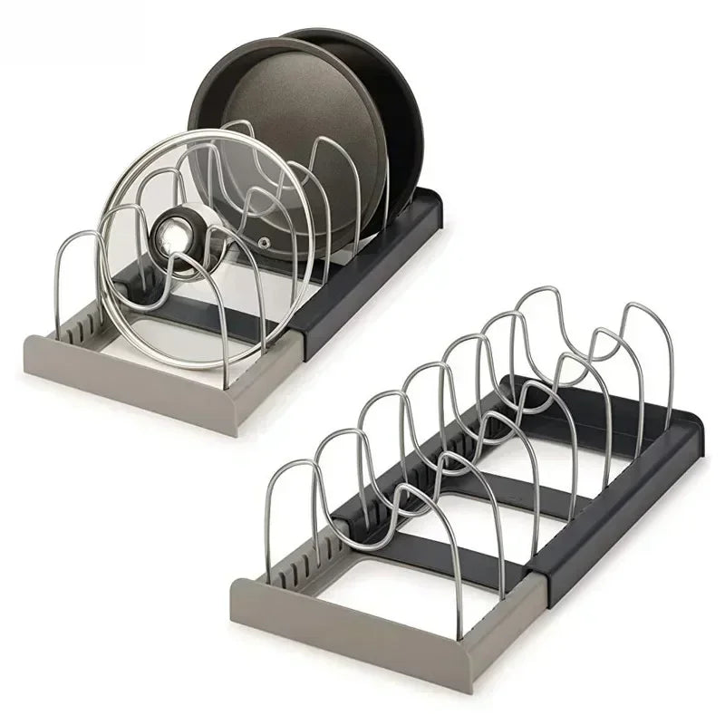 Estante expandible para guardar ollas y sartenes para gabinetes, organizador de ollas y tapas con 6 estantes ajustables para herramientas de organización de cocina