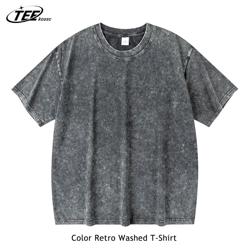 Teekossc Unisex Washed Vintage Cotton T-Shirt - Loose Fit Solid Color