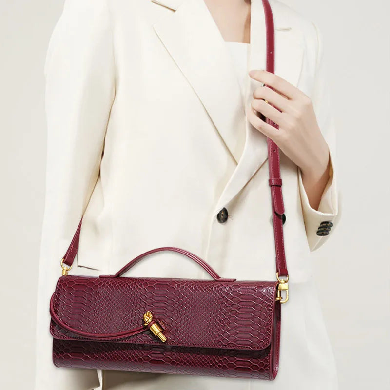 PU Leather Fashion Luxury Top-Handle Bag For Women Evening Handbag Long Purse Crocodile Pattern Crossbody Shoulder Bags