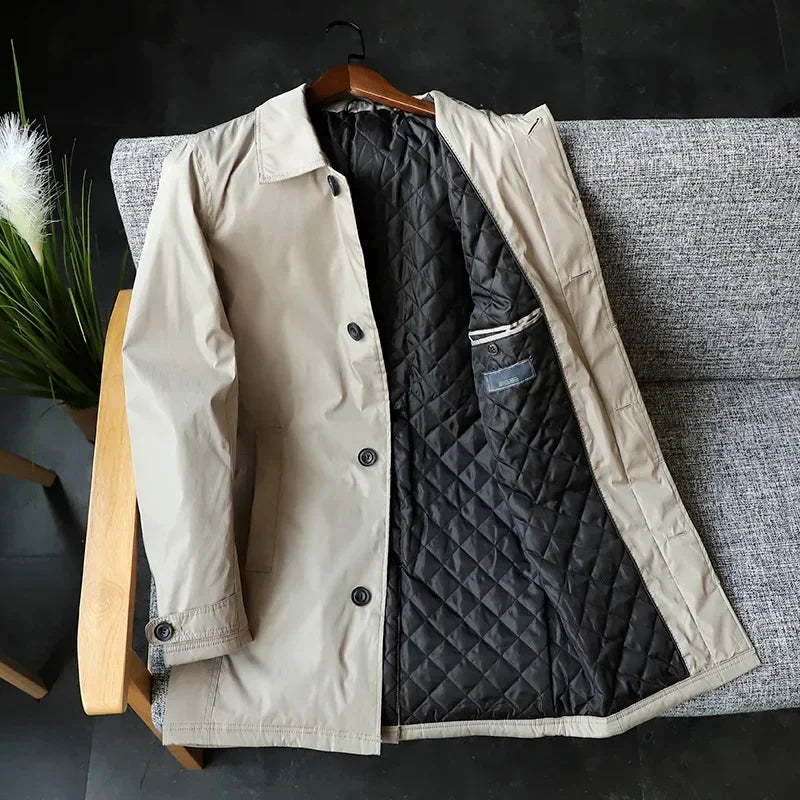 Men Clothing 2026 Waterproof and Tear-resistant Autumn Winter Japanese Style Quilted Warm Men's Mid-length Trench Coat