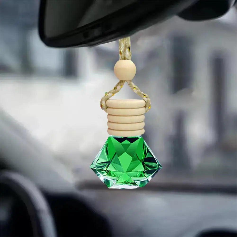 Car Hanging Perfume Bottle Glass Essential Oil Diffuser Refillable Air Freshener Wooden Cap Auto Decoration