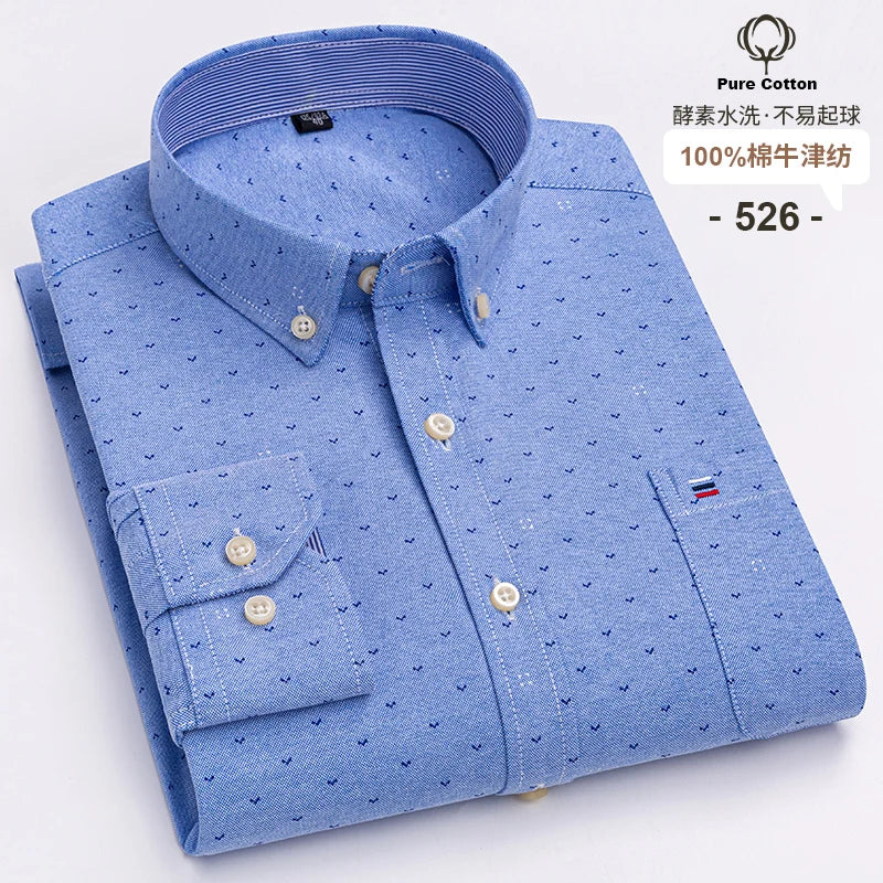 Men's 100% Cotton Oxford Plaid Dress Shirt - Long Sleeve Slim Fit