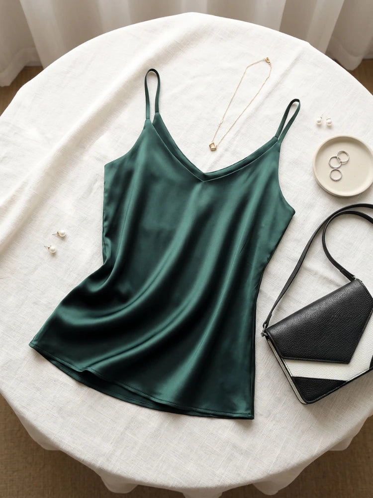 AOSSVIAO 2026 Summer Spaghetti Strap Women Tank Top Halter V Neck Basic White Cami Sleeveless Satin Silk Tops Women'S  Camisole
