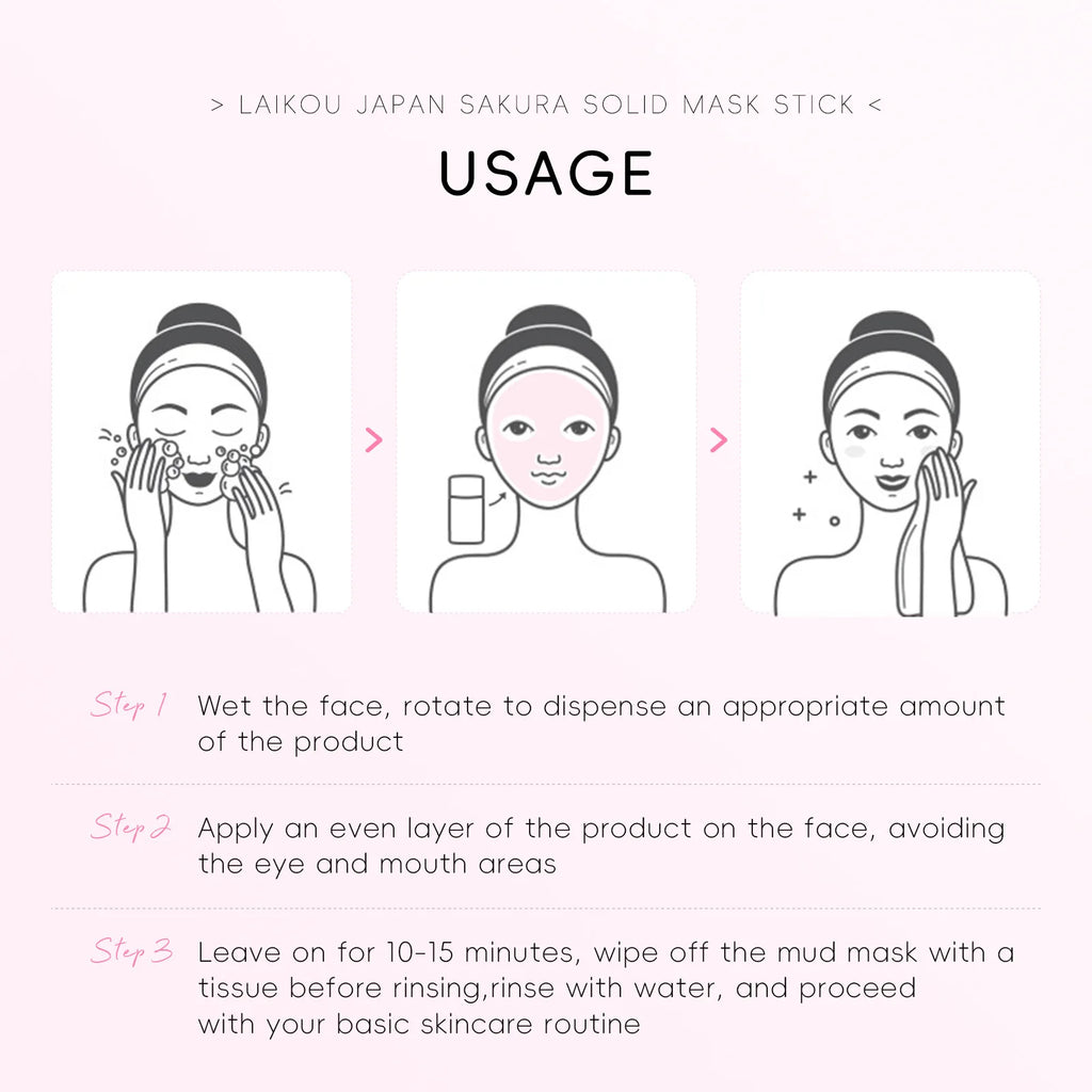 LAlKOU Sakura Solid Mud Face Mask Stick Reduces Blackhead Pores Oil Control Moisturizing Deep Cleanser Facial Face Mask 45g