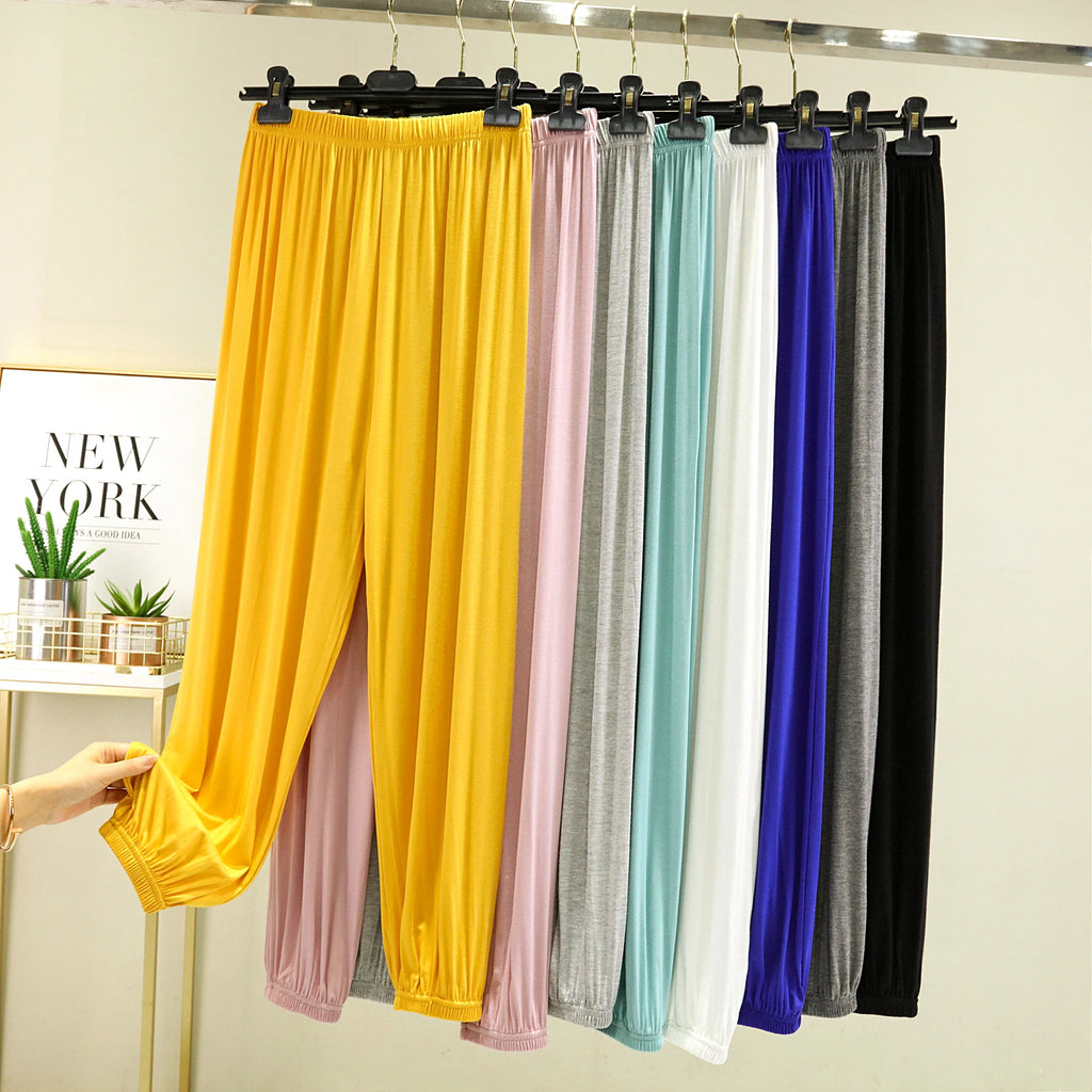 Loose Modal Women's Summer High Waist Wide Leg Pants Comfortable Casual Thin Sleepwear Mosquito Repellent  Color Trousers