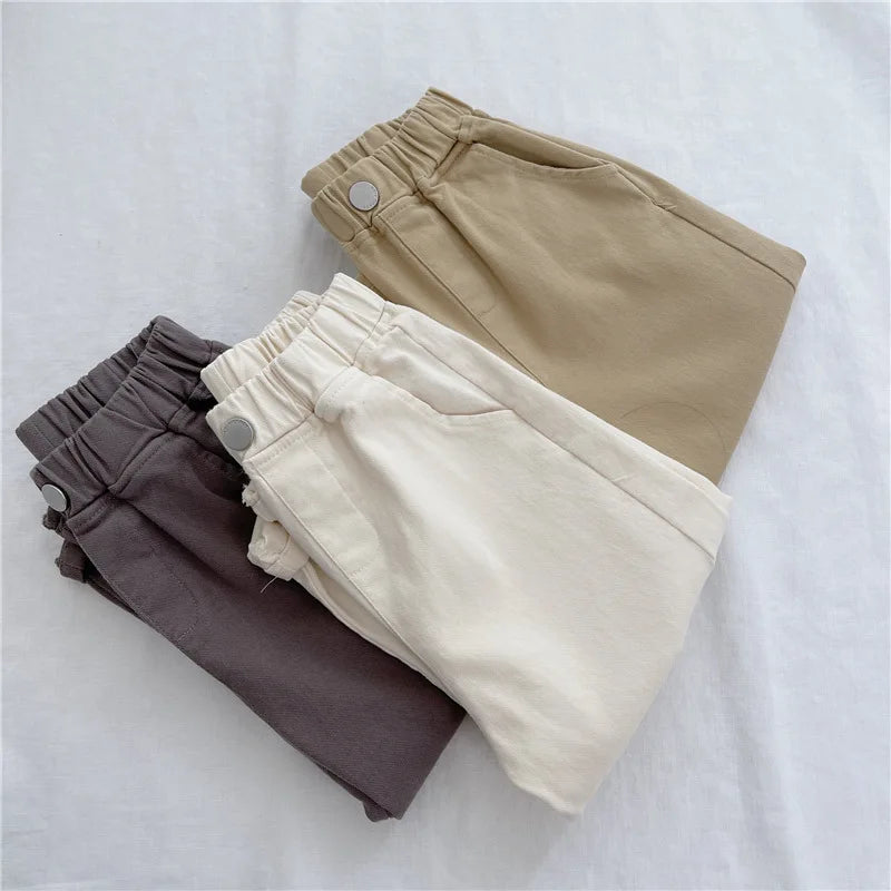 2-7Y New Autumn Casual Pants Solid Color Elastic Waist Pants with Side Pockets for Boys Girls Cotton Trousers Daily