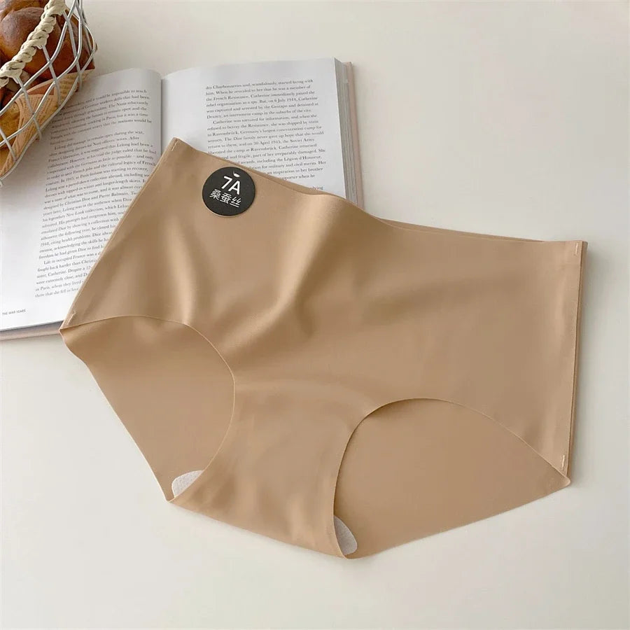 4PCS Seamless Mulberry Silk Underwear Ultral Thin Women's Panties Sexy High Elastic Invisible Briefs Soft Underpants Lingerie