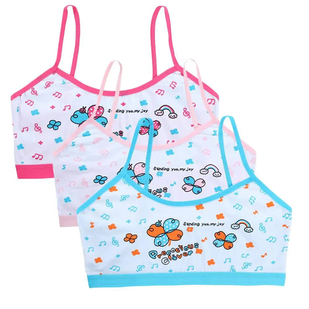 3pcs Teenage Girls Training Bras Cotton Floral Camisole Undershirts