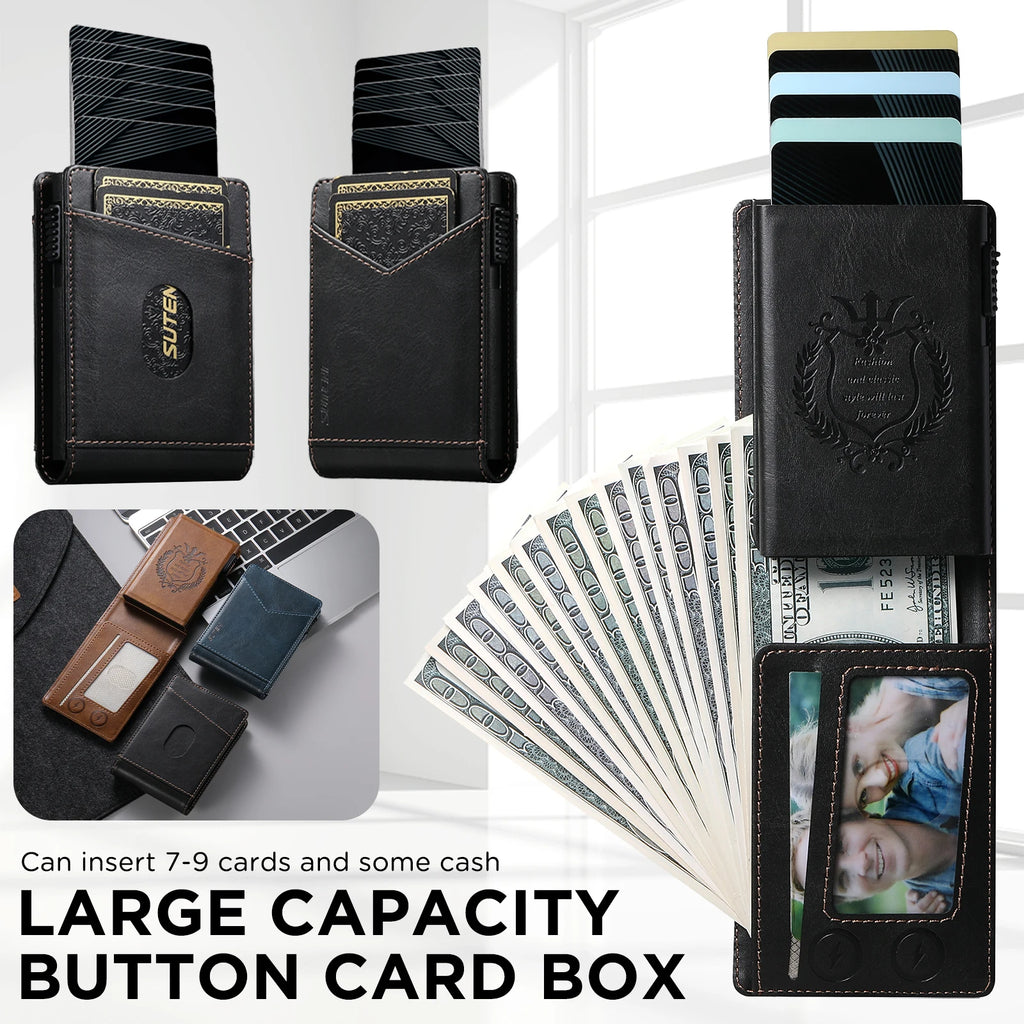 SUTENI Card Slot Wallet Flip Cover Faux Leather Card Box Pressing The Button Automatically Ejects The Card