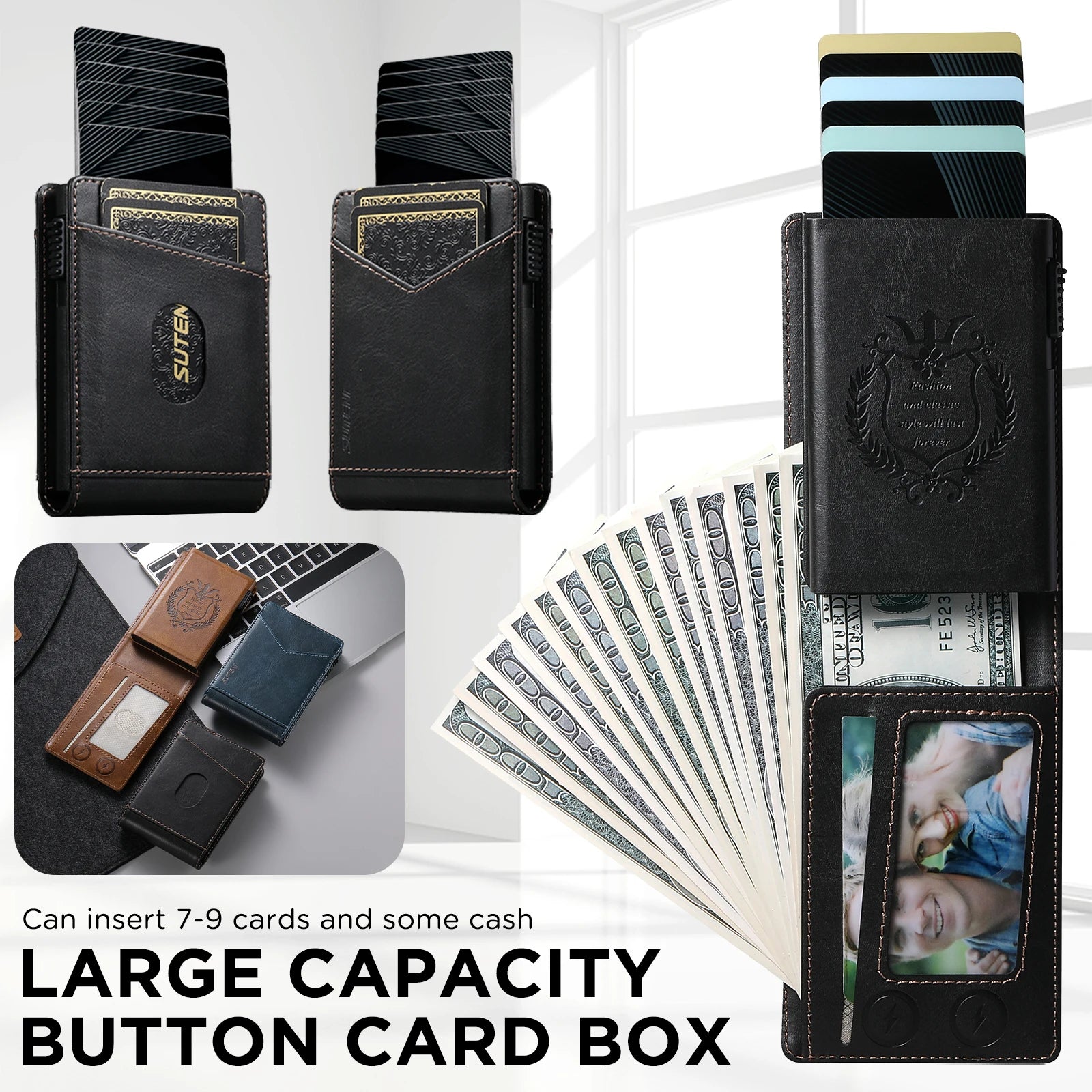 SUTENI Card Slot Wallet Flip Cover Faux Leather Card Box Pressing The Button Automatically Ejects The Card