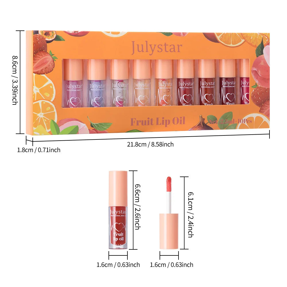 10Color Fruit Flavor Temperature Changing Lip Oil Set Hydrating Glossy Lip Gloss Brightening Water Light Lip Makeup Cosmetic Kit