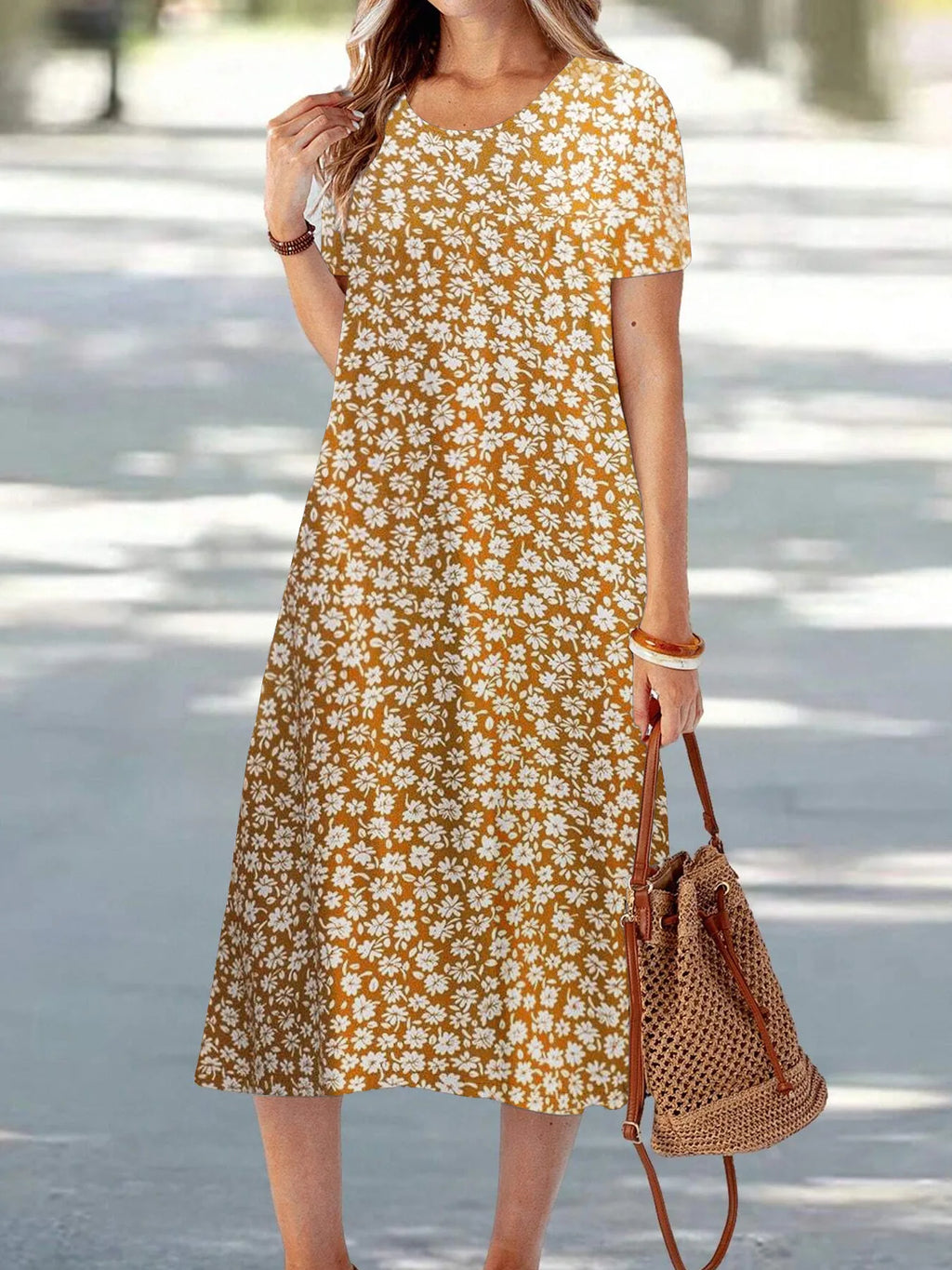 Casual Versatile High Quality round Neck T-Shirt Dress Fashionable Trendy Polyester Long Skirt Elegant Style All-Match Design