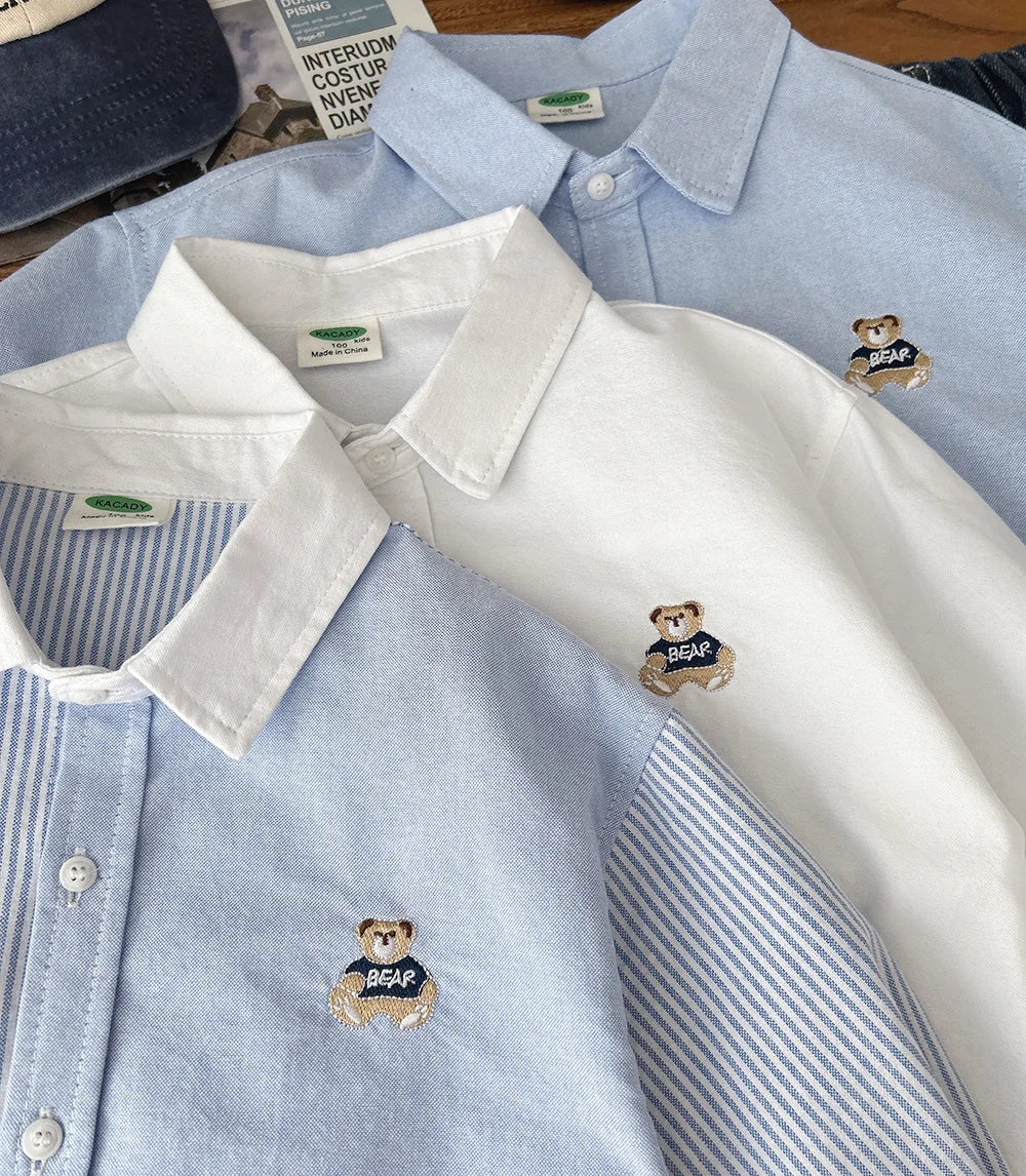 Cute Bear Boys Polo Shirts Long Sleeve Kids Tops Children's Clothes