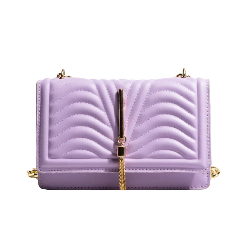 Brand Designer PU Striped Women's Shoulder Bag Fashion Tassel Chain Crossbody Bag Small flap Handbag  2023 Trend