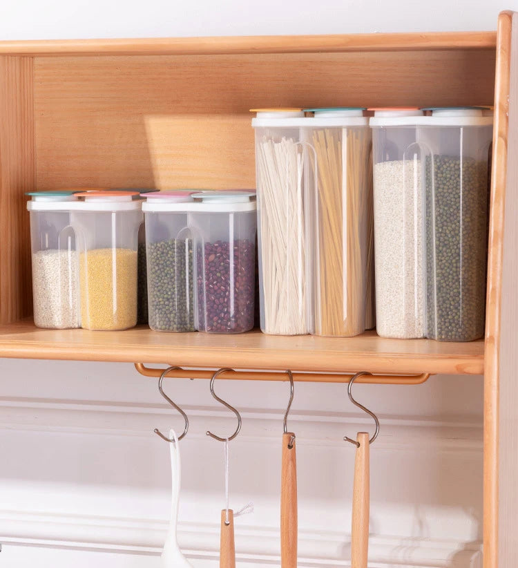 Caja de almacenamiento de cereales para cocina, de plástico, con 4 compartimentos, tarro sellado para cereales, recipiente para alimentos, tanque de grano a prueba de humedad, caja para mantener frescos los espaguetis