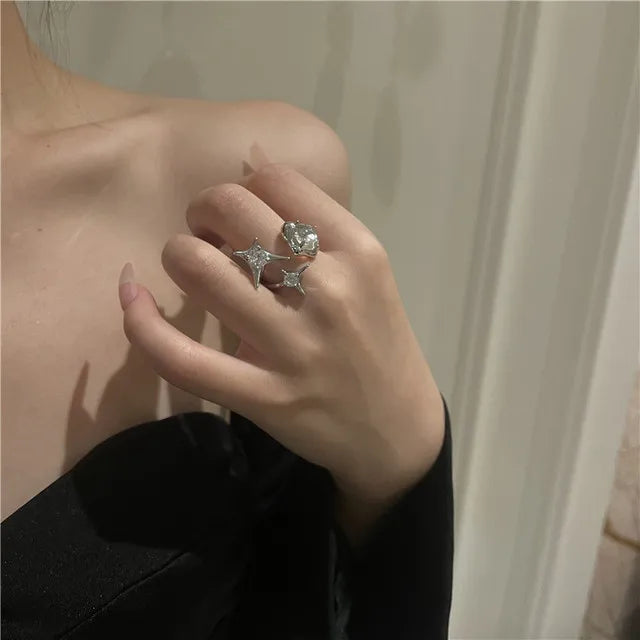 AY Y2K Irregular Heart Ring - Purple Crystal Zinc Alloy Open Ring