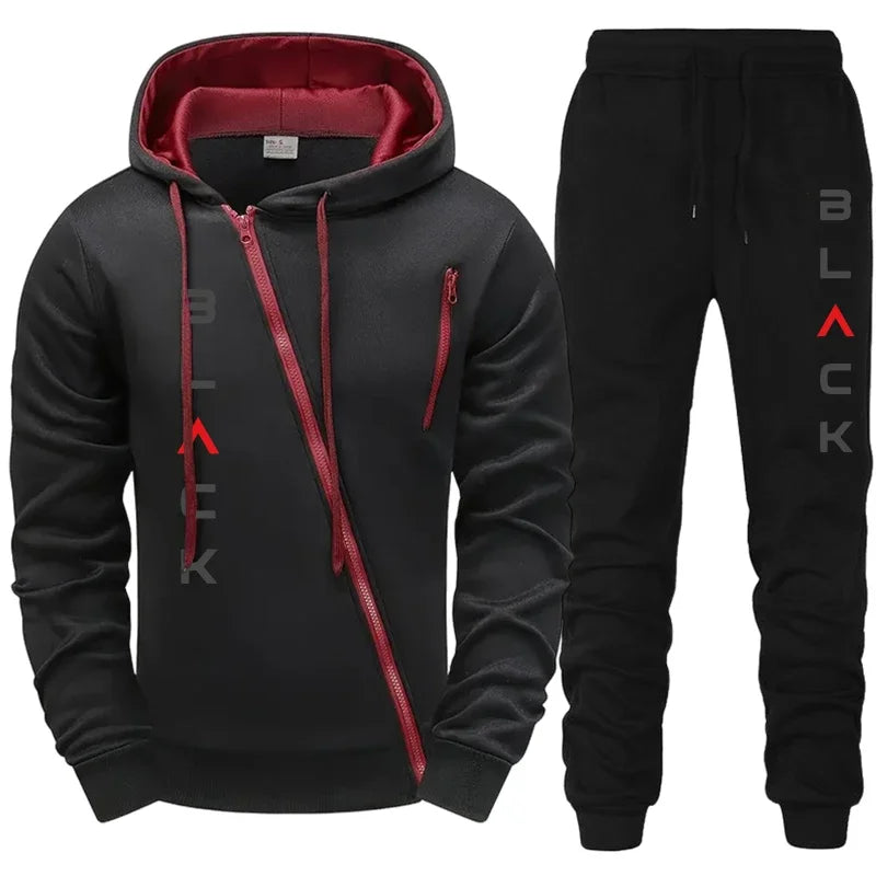2025  Mens Tracksuit Hoodie Sweatpants Black Letter Print Zipper Jacket Jogger Pants Autumn Winter Casual Fashion Outfit