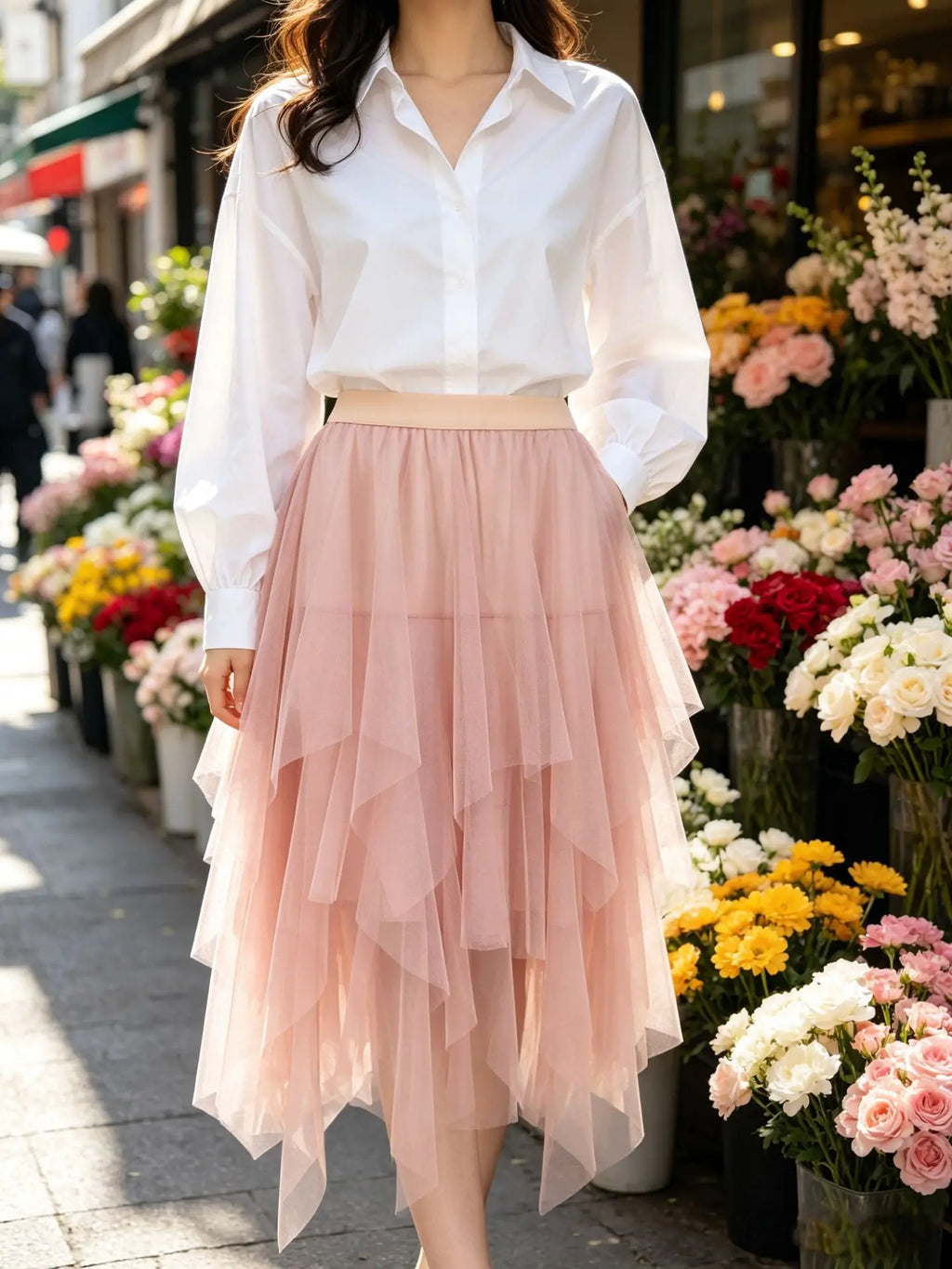 High Waist Multi-Layer Tulle Skirt Irregular Design Versatile Mid-Length Puffy Tutu Skirt for Youth Teen Girls Women