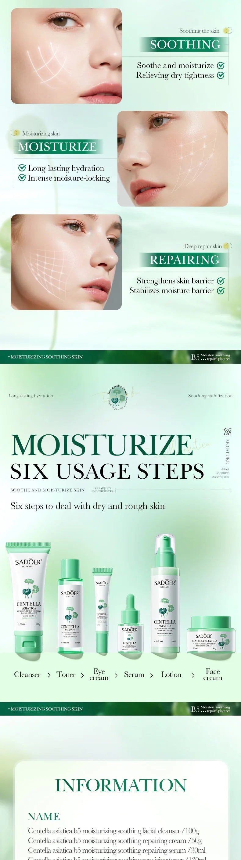 Centella asiatica Moisturizing Anti-Wrinkle Skincare Set - Firming, Lifting Hydrating Face Kit for All Skin Types Skin care