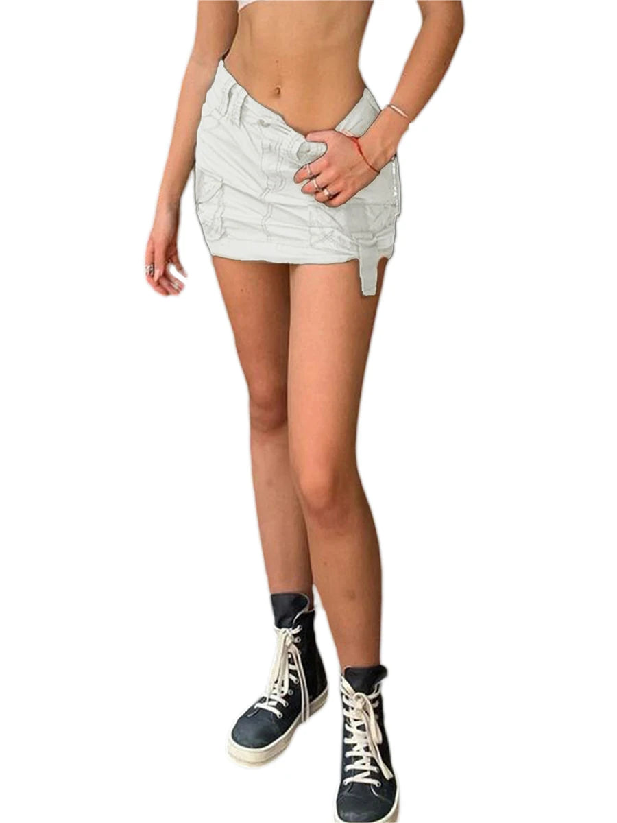 Low Waist Mini Cargo Skirt Gothic Y2k Cute Denim Jean Skirts Aesthetic Retro Bodycon Short Skirt Harajuku Vintage Streetwear